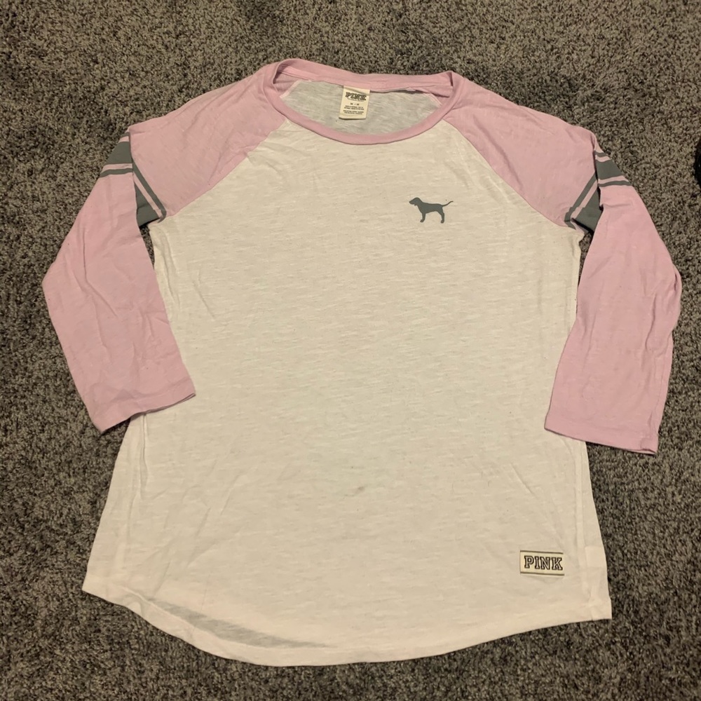 PINK pink & white 3/4 sleeve tee good condition